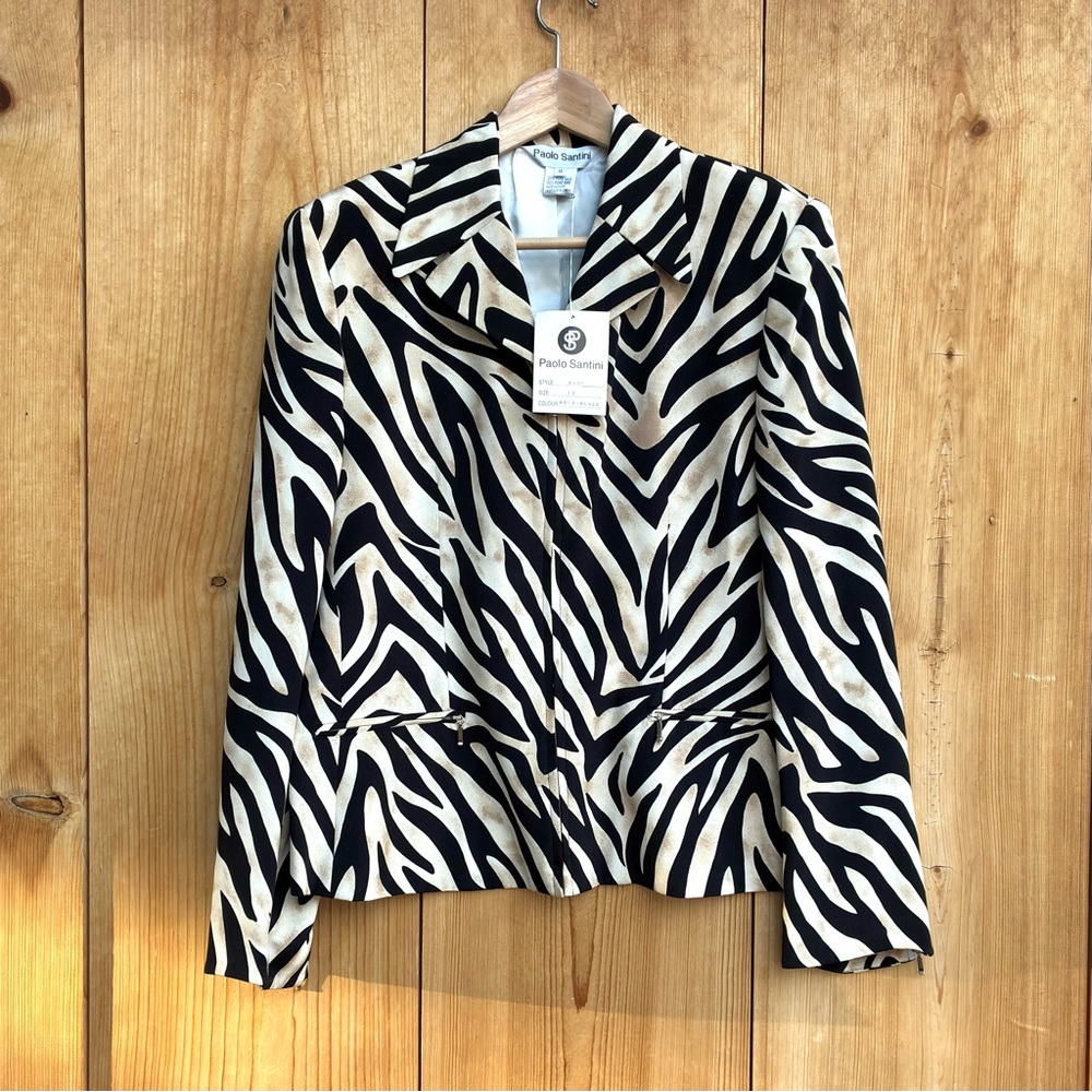 Paolo Santini NWT Vintage Silk Zip Up Lined Blazer Jacket Sz 12